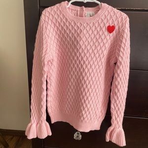 Girls Pink Janie&Jack Waffled Sweater w/❤️ Sz 12